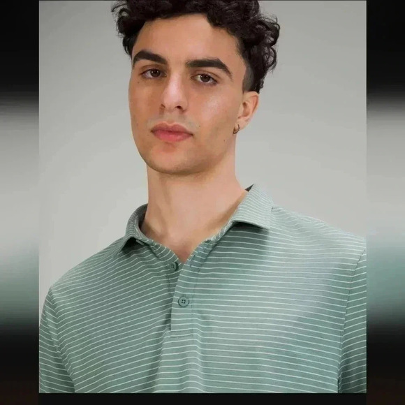 Lululemon Evolution Short Sleeve PoloAgile Stripe Tidewater Teal White Opal - Picture 4 of 7